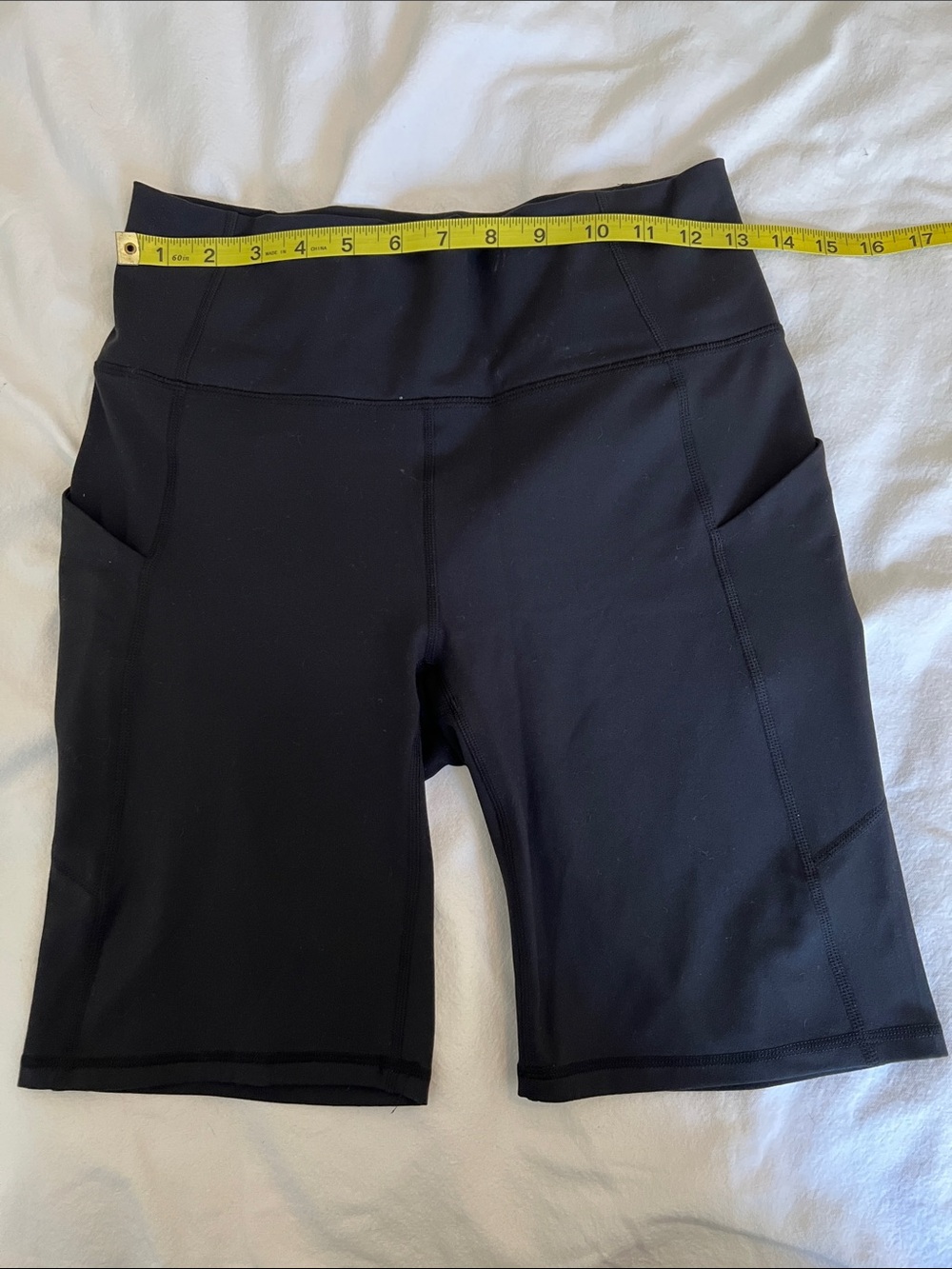 Fabletics Black High-Rise Bike Shorts with Side Pockets M